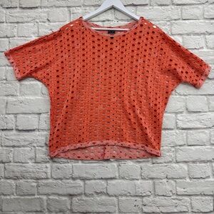 Clara Sunwoo Oversized Laser-Cut Perforated Knit Top - Coral/Orange XS